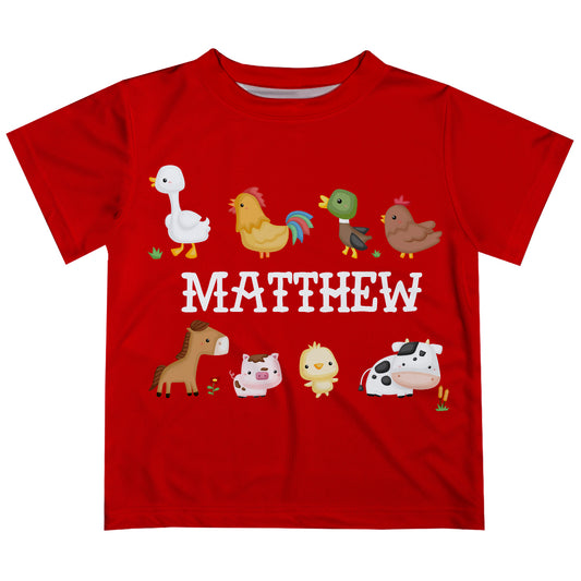 Farm Animals Name Red Short Sleeve Tee Shirt