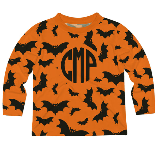 Bats Print Personalized Monogram Orange Long Sleeve Tee Shirt
