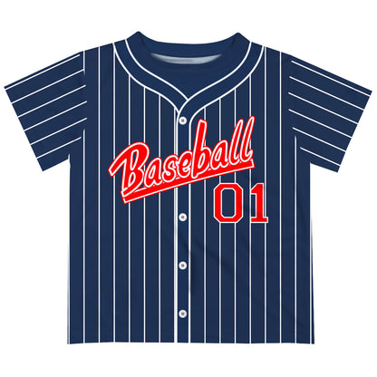 Baseball Personalized Name and Number Navy and White Stripes Short Sleeve Tee Shirt