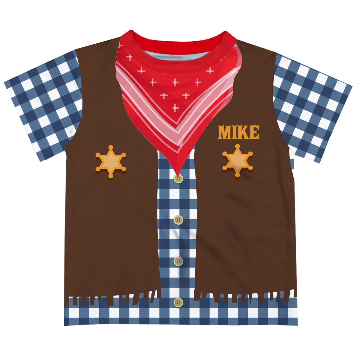 Cowboy Personalized Name Vest Dapper Blue Check Short Sleeve Tee Shirt - Wimziy&Co.