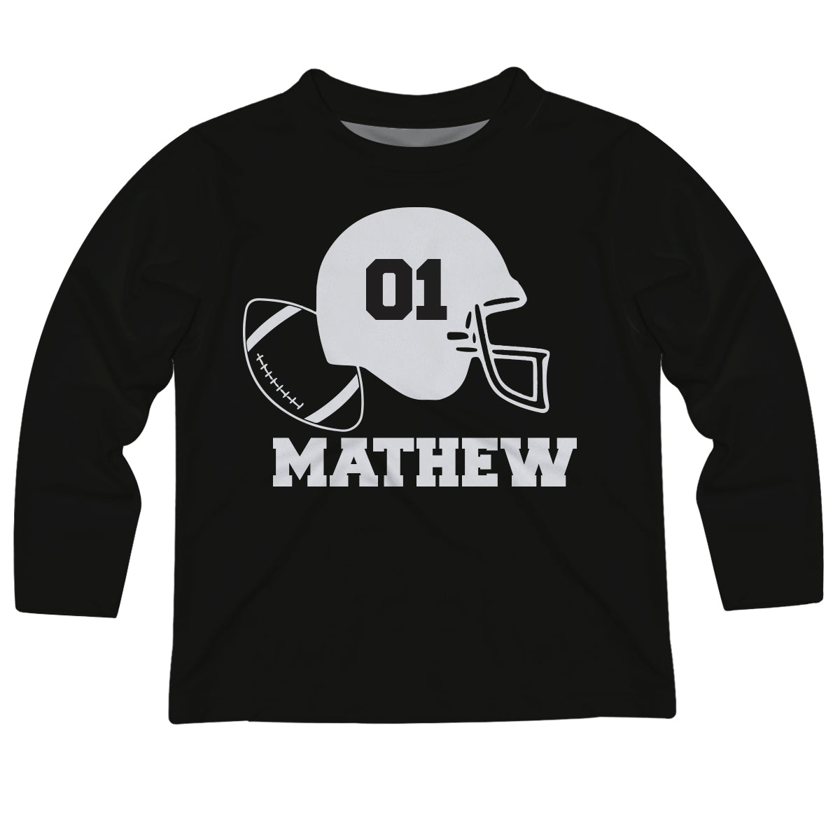Football Name and Number Black Long Sleeve Boys Tee Shirt - Wimziy&Co.