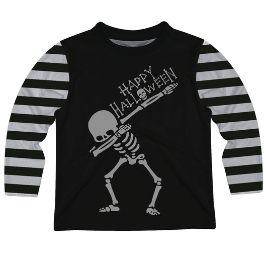 Happy Halloween Black And Gray Stripes Long Sleeve Tee Shirt