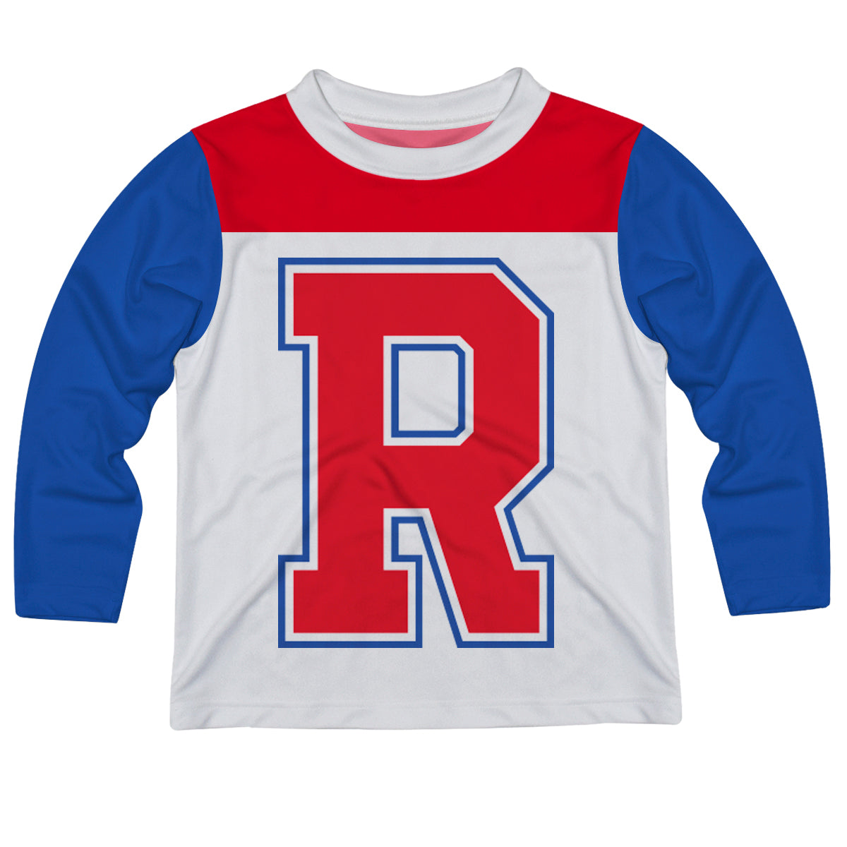 Personalized Initial Name White Red and Blue Long Sleeve Tee Shirt