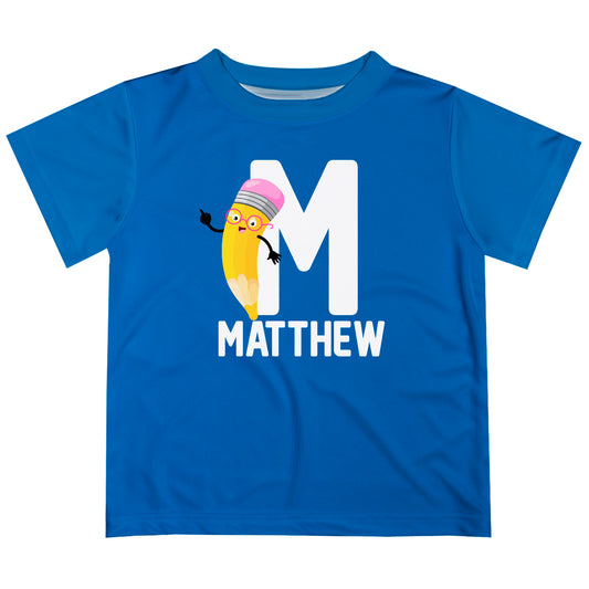 Pencil Initial And Name Royal Short Sleeve Tee Shirt