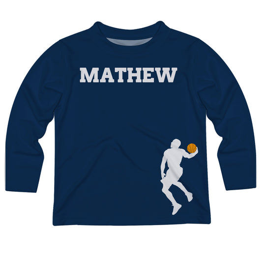 Silhouette Basketball Name Navy Long Sleeve Boys Tee Shir