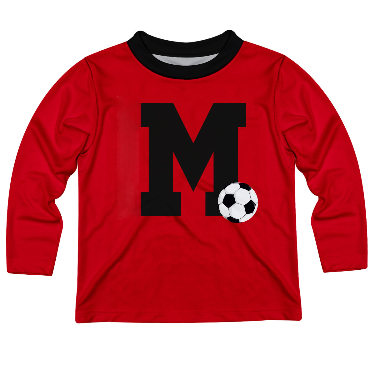 Soccer Ball Initial and Name Red Long Sleeve Tee Shirt - Wimziy&Co.