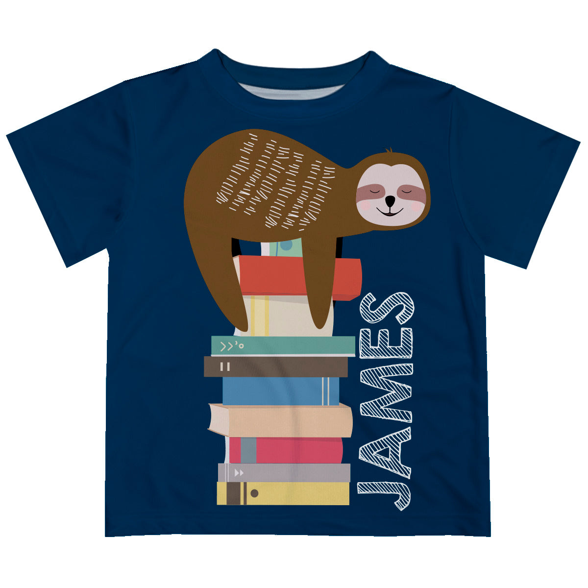 Sloth And Books Name Navy Short Sleeve Tee Shirt