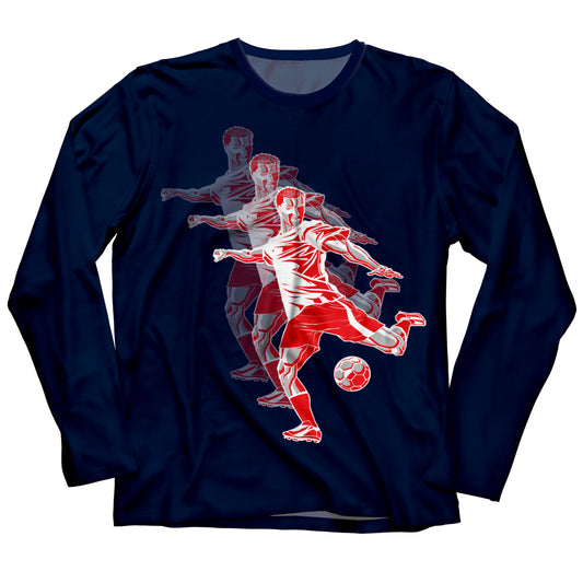 Soccer Player Personalized Name and Number Navy Long Sleeve Tee Shirt - Wimziy&Co.