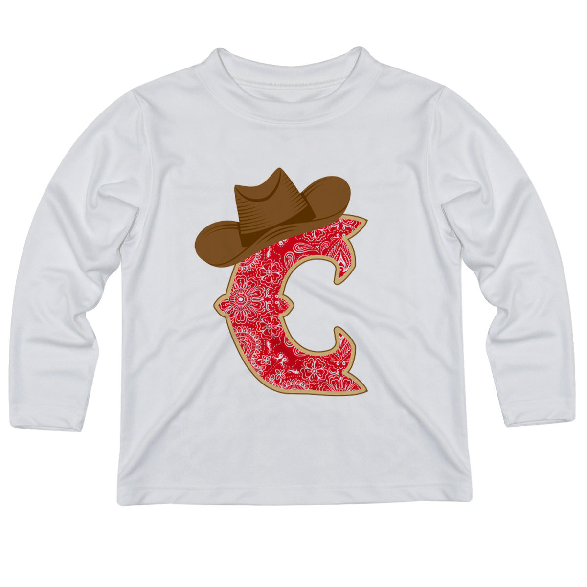 Western Hat And Initial Name White Long Sleeve Tee Shirt - Wimziy&Co.