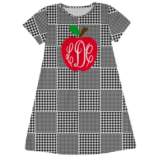 Apple Monogram White And Black Houndstooth Short Sleeve A Line Dress