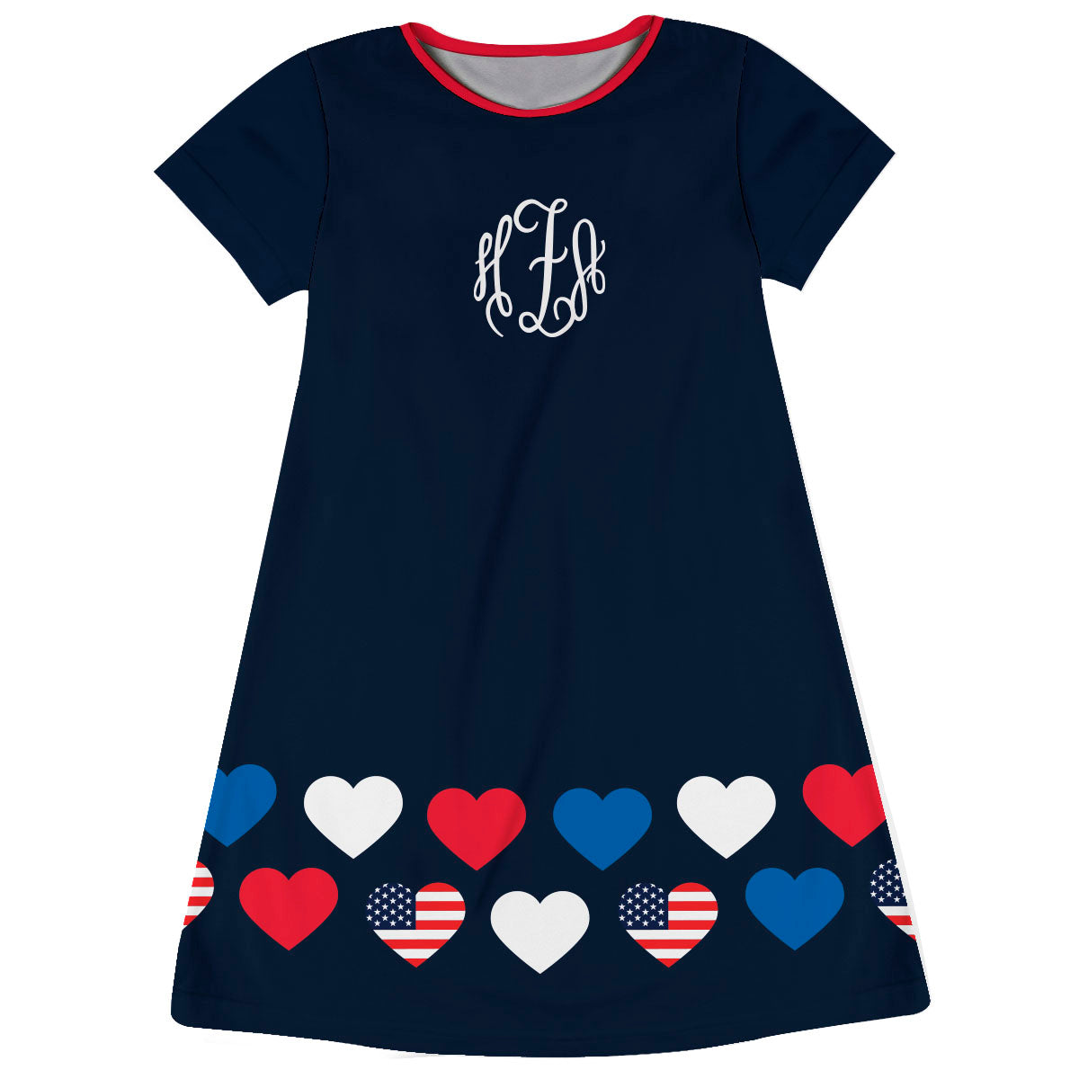 Americana Personalized Monogram Navy Short Sleeve A Line Dress