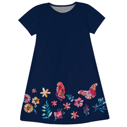 Butterflie Floral Navy Short Sleeve A Line Dress