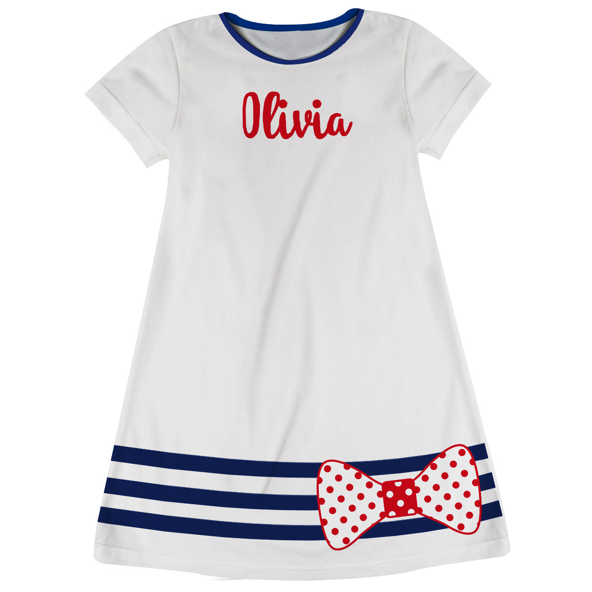 Bow Name White Short Sleeve A Line Dress