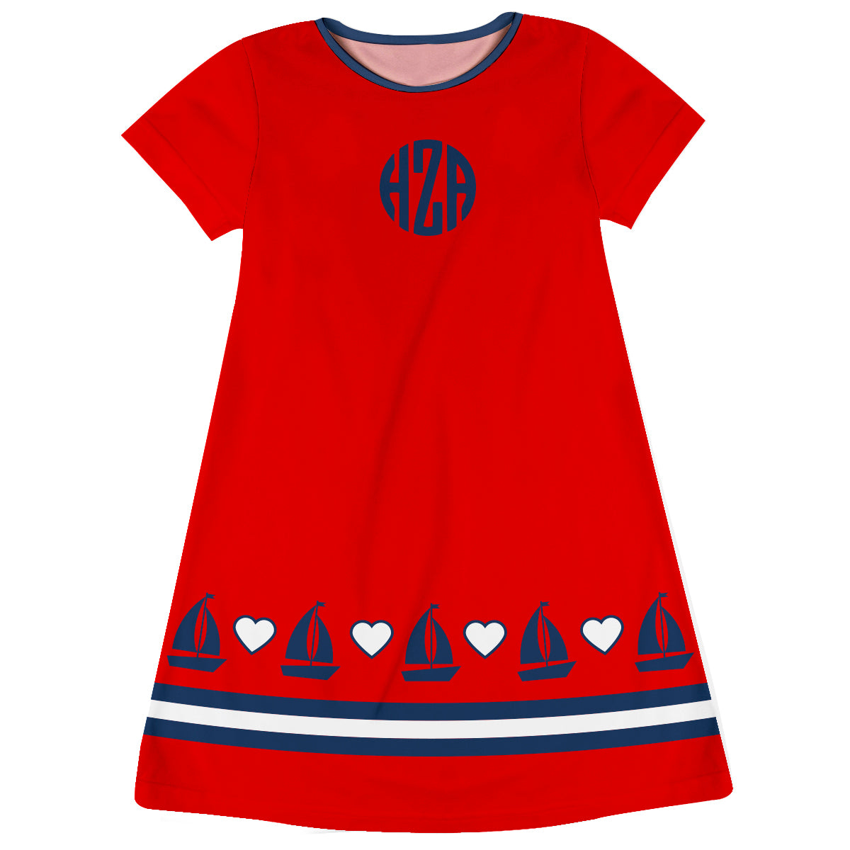 Boats Monogram Red Short Sleeve A Line Dress - Wimziy&Co.