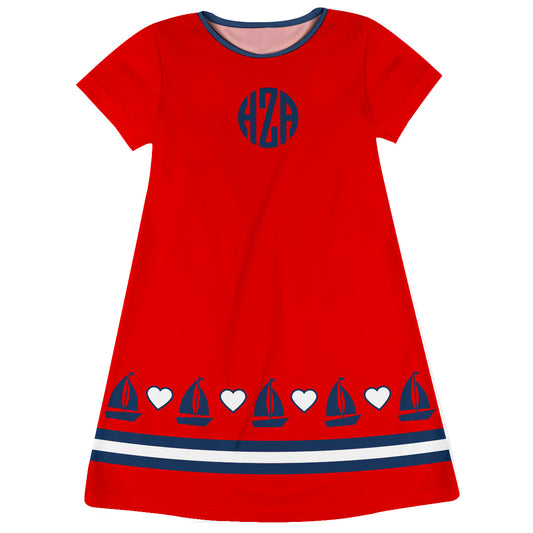 Boats Monogram Red Short Sleeve A Line Dress - Wimziy&Co.