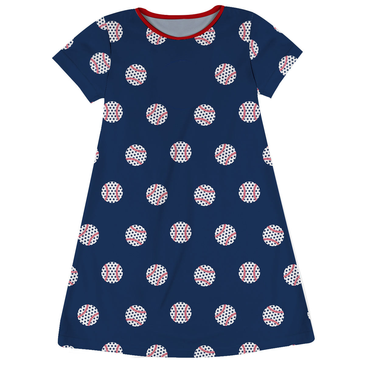 Baseball Ball Print Personalized Monogram Blue A Line Dress - Wimziy&Co.
