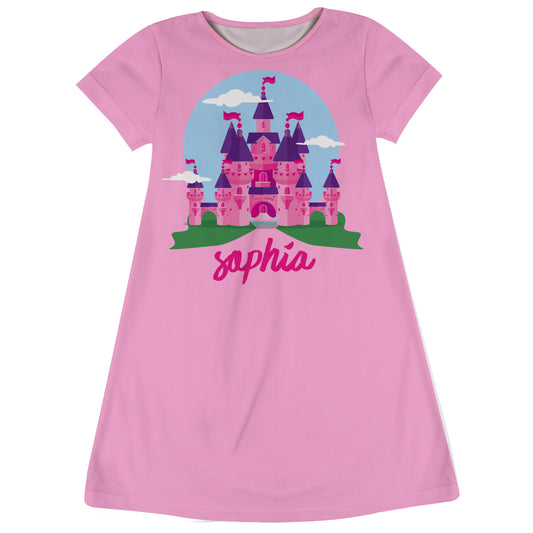 Castle of Hearts and Personalized Name Pink Short Sleeve A Line Dress - Wimziy&Co.