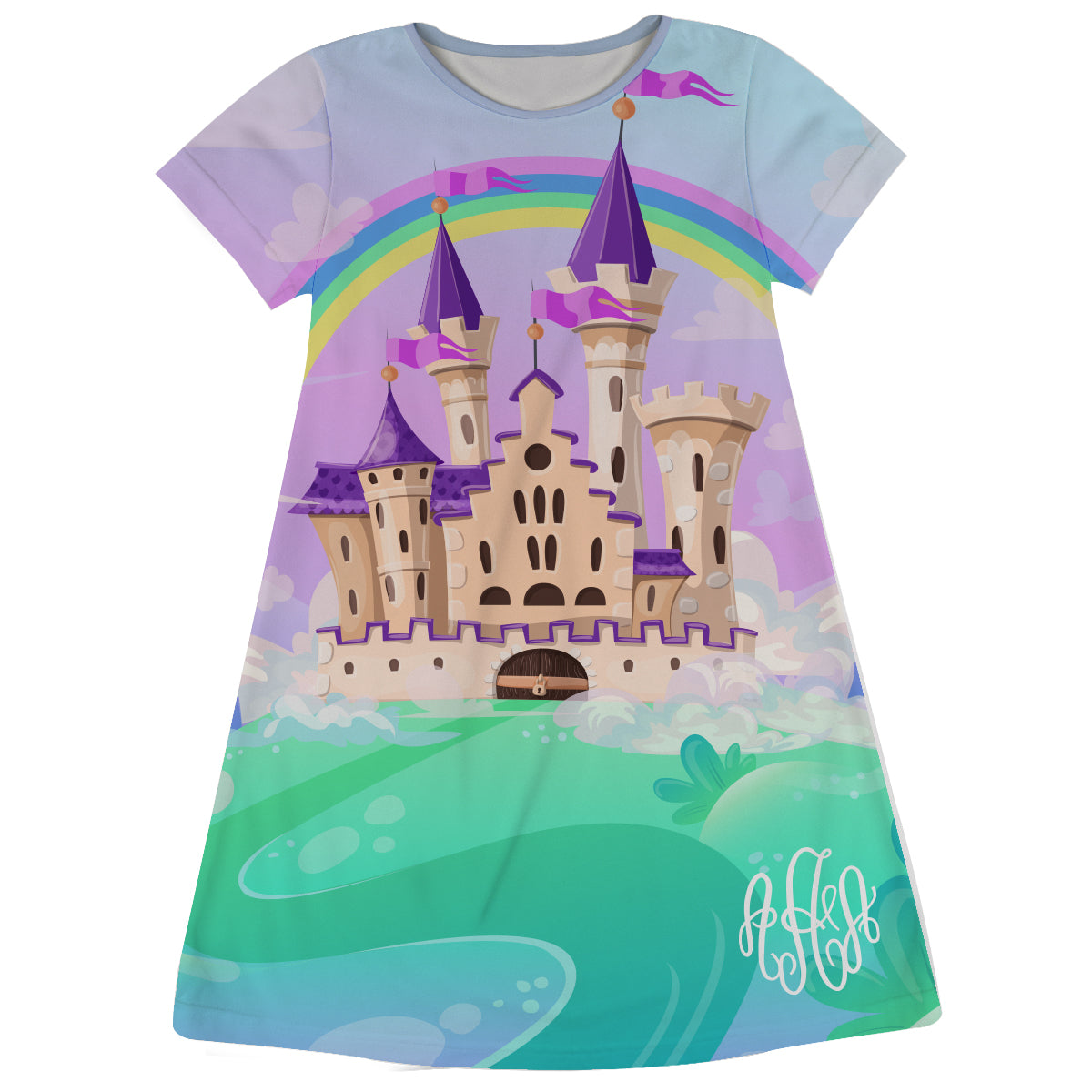 Castle and Personalized Monogram Colors Short Sleeve A Line Dress - Wimziy&Co.