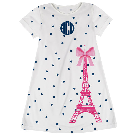 Eiffel Tower Monogram White Short Sleeve A Line Dress