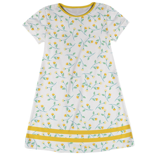 Flowers Print White Short Sleeve A Line Dress