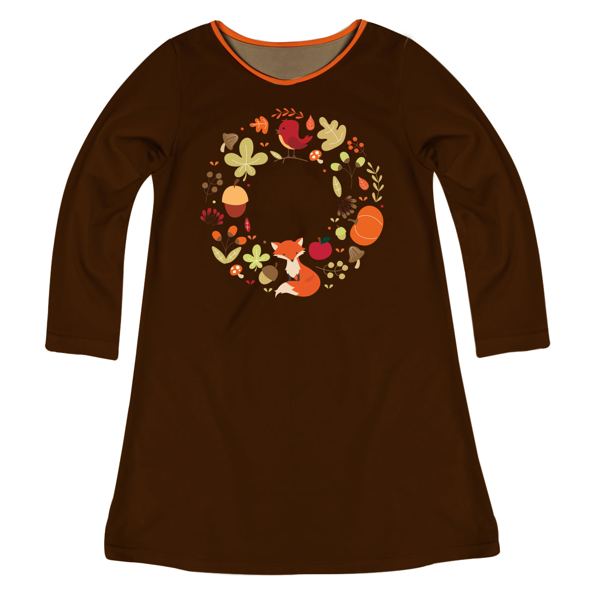 Fall Monogram Brown Long Sleeve A Line Dress - Wimziy&Co.