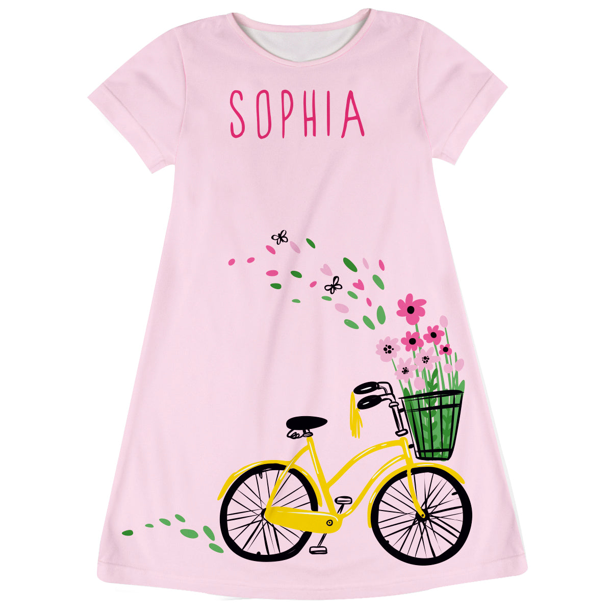 Floral Name Pink Short Sleeve A Line Dress