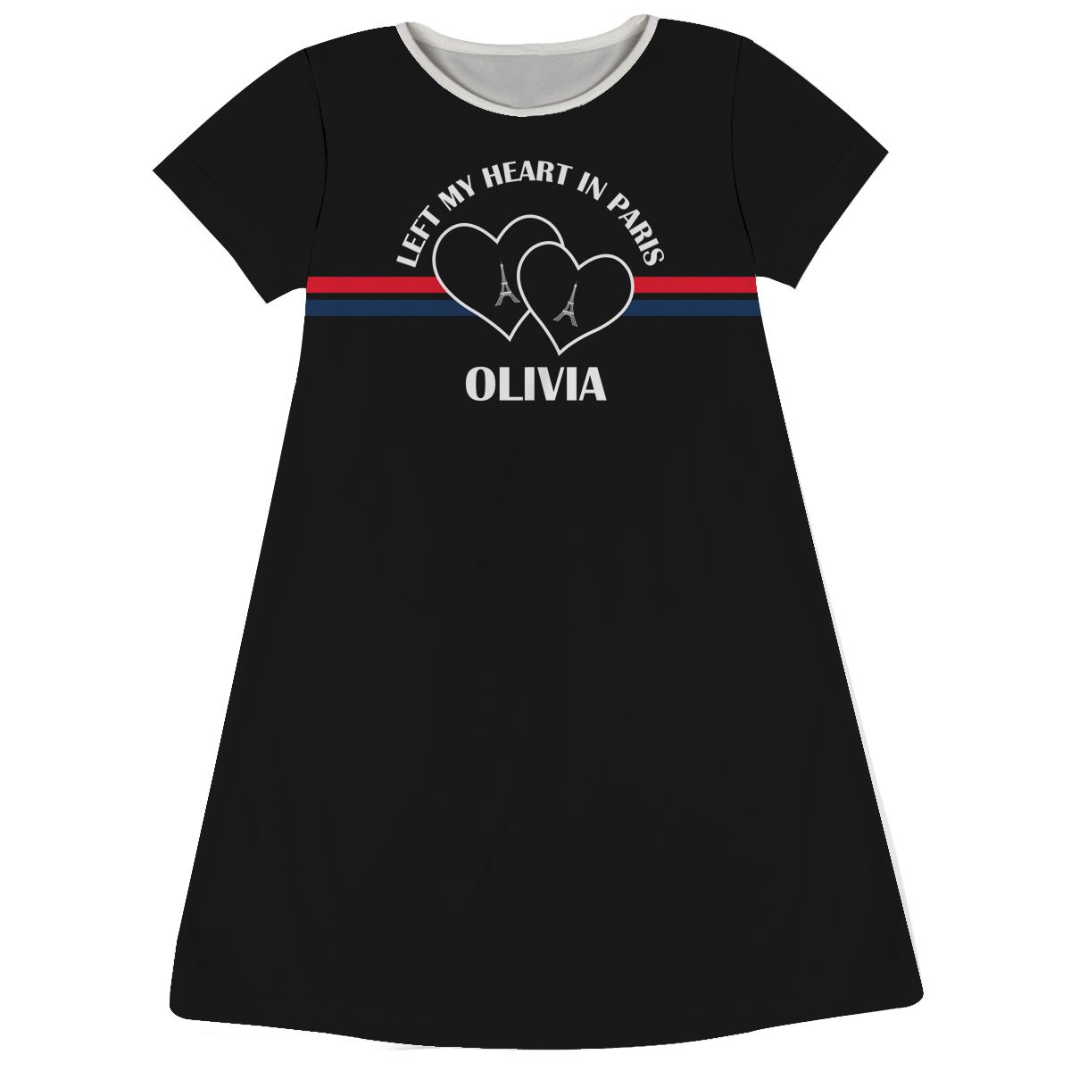 Left My Heart In Paris Name Black Short Sleeve A Line Dress