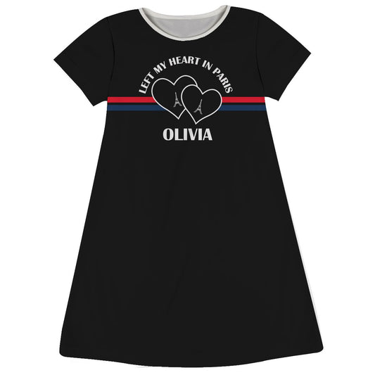 Left My Heart In Paris Name Black Short Sleeve A Line Dress