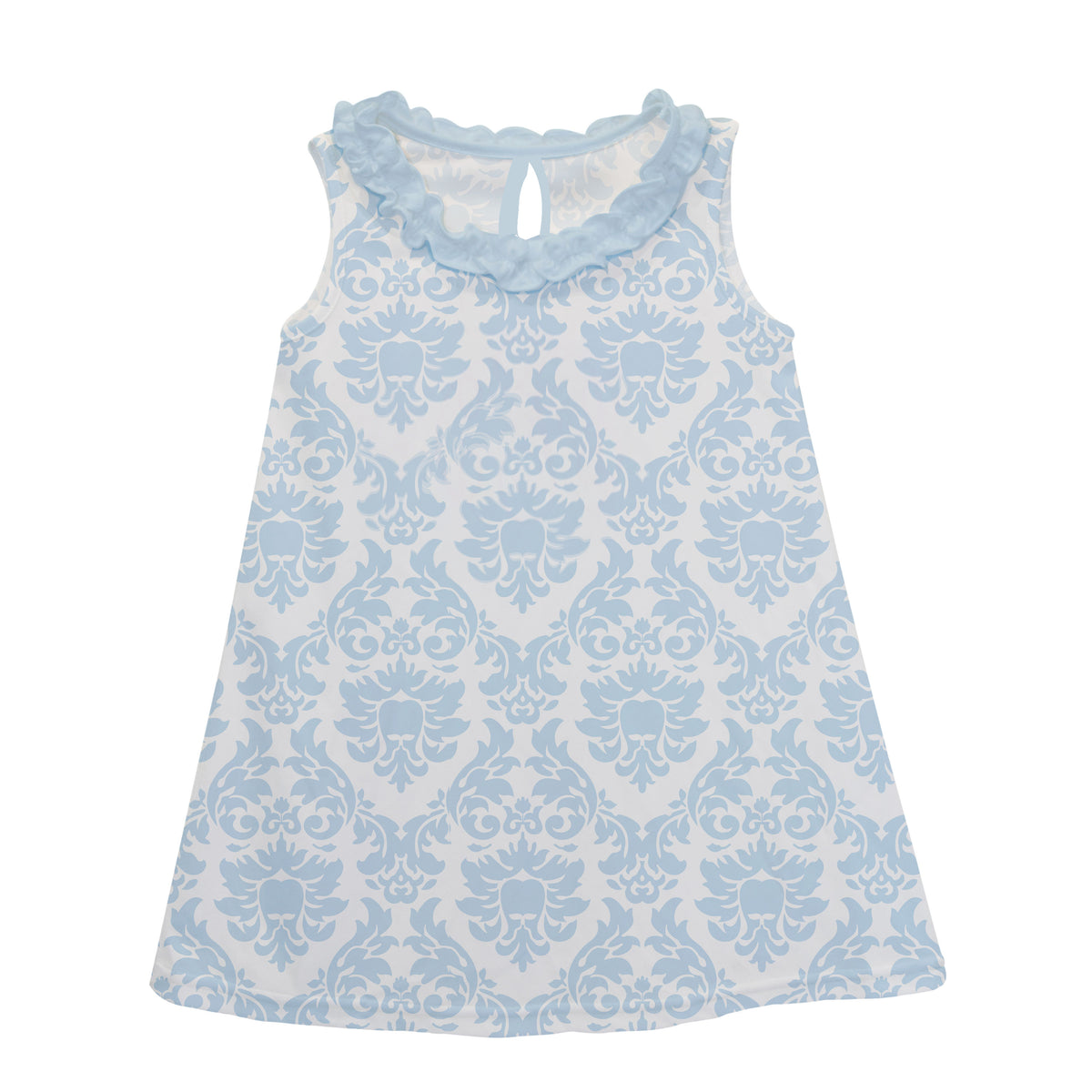 Personalized Monogram Damask Light Blue A Line Dress - Wimziy&Co.
