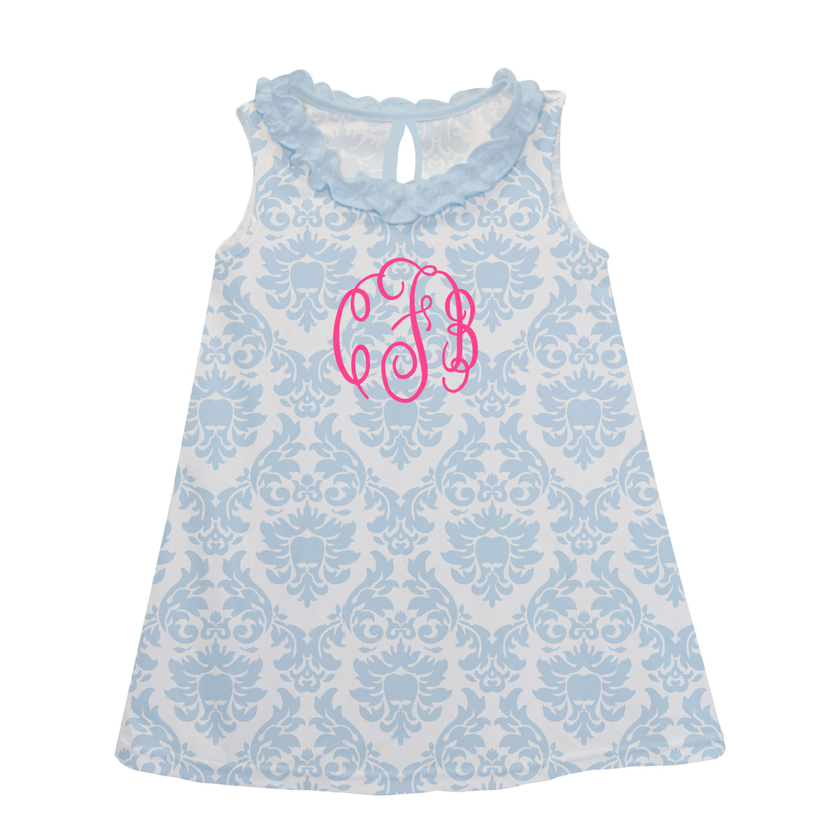 Personalized Monogram Damask Light Blue A Line Dress