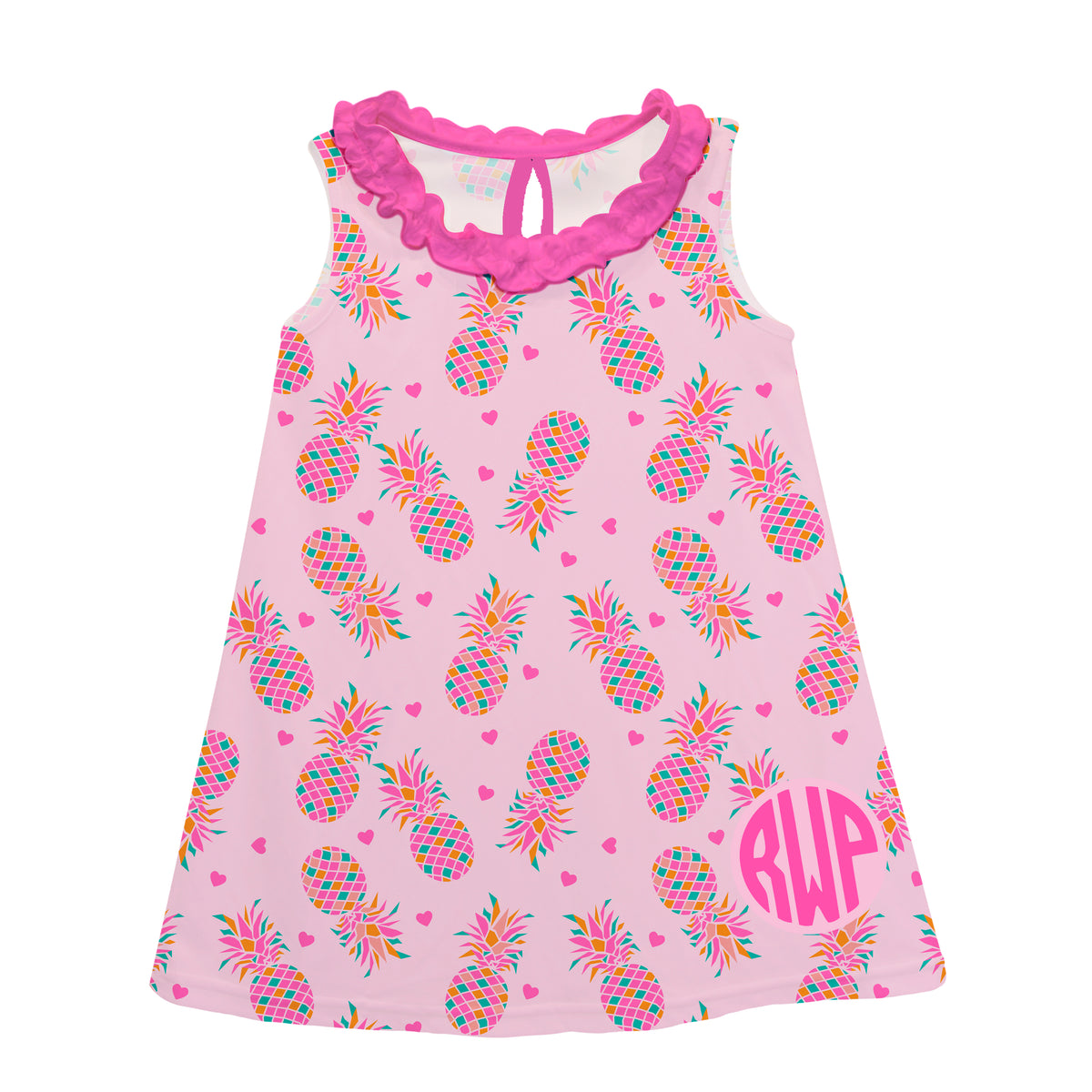 Pineapple Print Monogram Pink A Line Dress