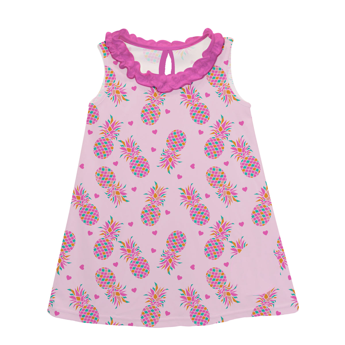 Pineapple Print Monogram Pink A Line Dress - Wimziy&Co.