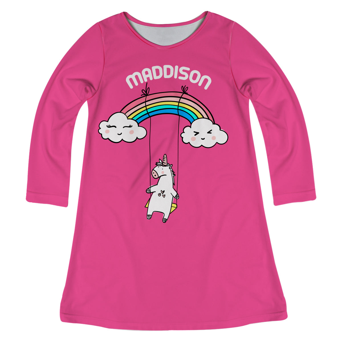 Unicorn Name Pink Long Sleeve A Line Dress
