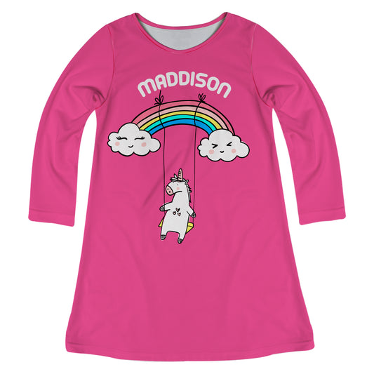 Unicorn Name Pink Long Sleeve A Line Dress