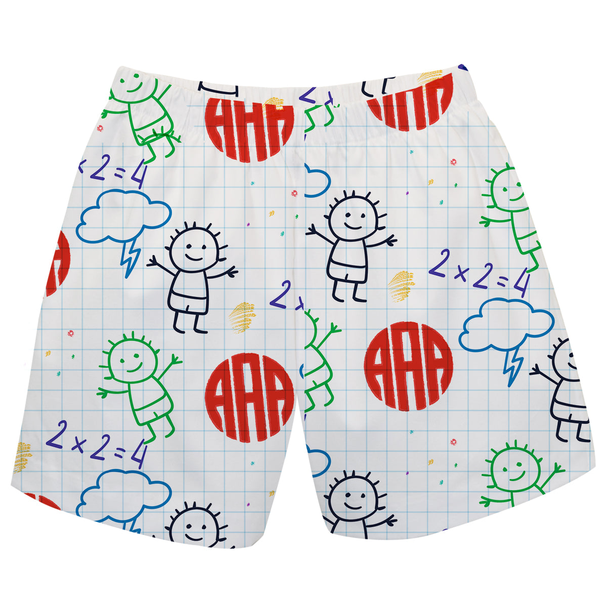 Kids Doodle Red Monogram White Boys Pull On Short
