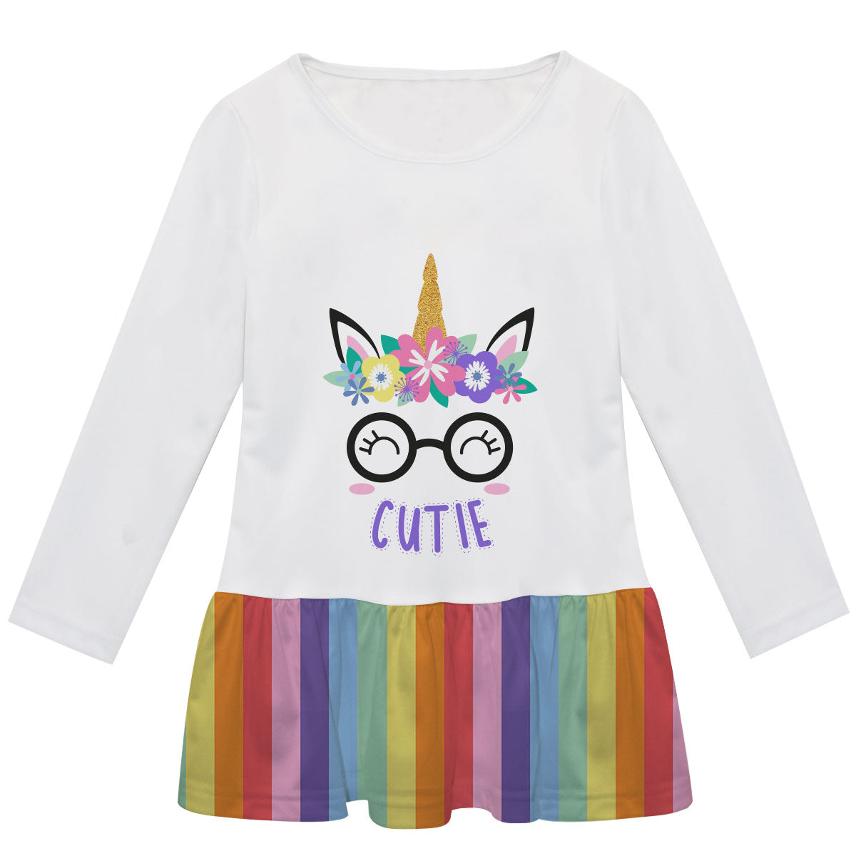Unicorn Your Grade White Long Sleeve Lily Dress - Wimziy&Co.