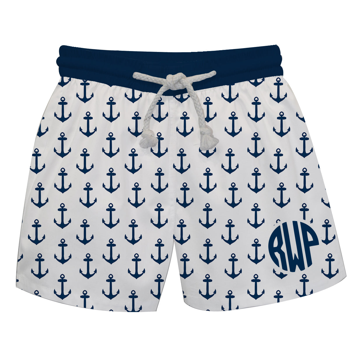 Anchors Print Personalized Monogram White Swimtrunk