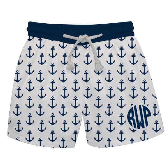 Anchors Print Personalized Monogram White Swimtrunk