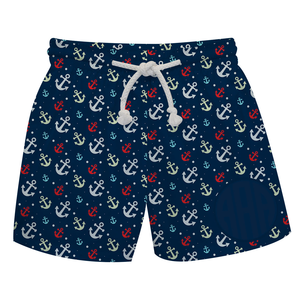 Anchors Print Monogram Navy Swimtrunks - Wimziy&Co.