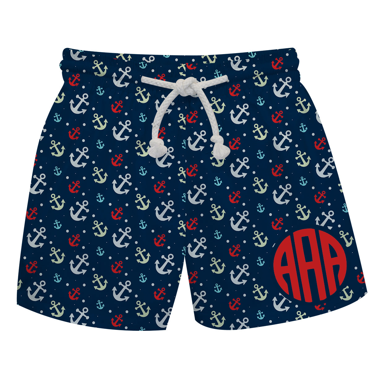 Anchors Print Monogram Navy Swimtrunks - Wimziy&Co.