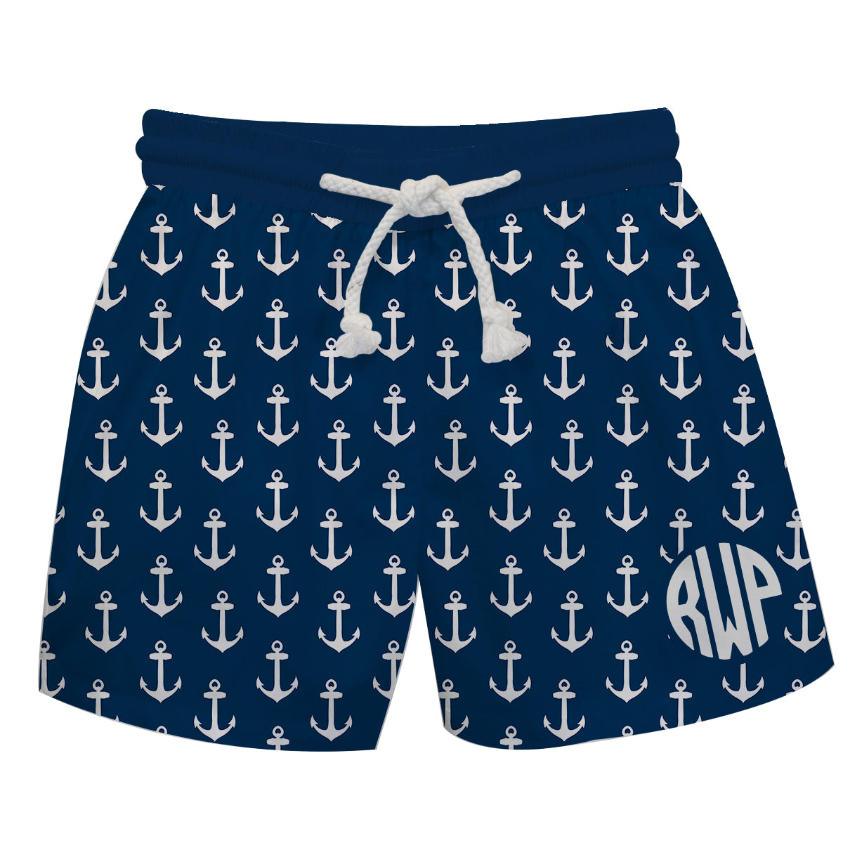 Anchors Print Monogram Navy Swimtrunk - Wimziy&Co.
