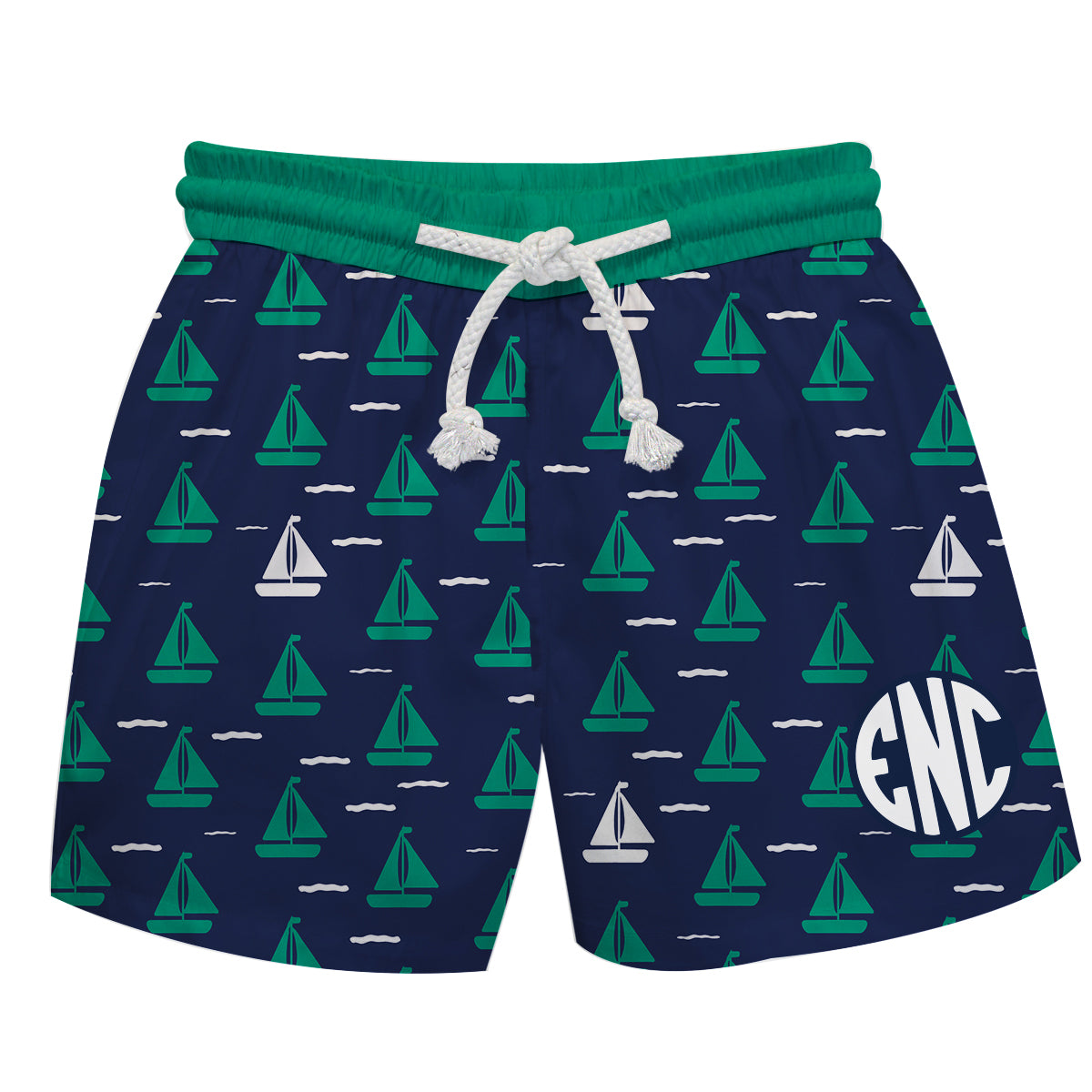Boats Print Monogram Navy Swimtrunk - Wimziy&Co.