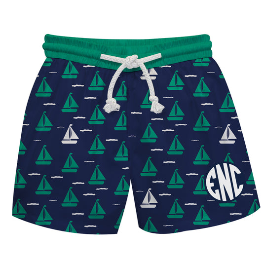 Boats Print Monogram Navy Swimtrunk - Wimziy&Co.