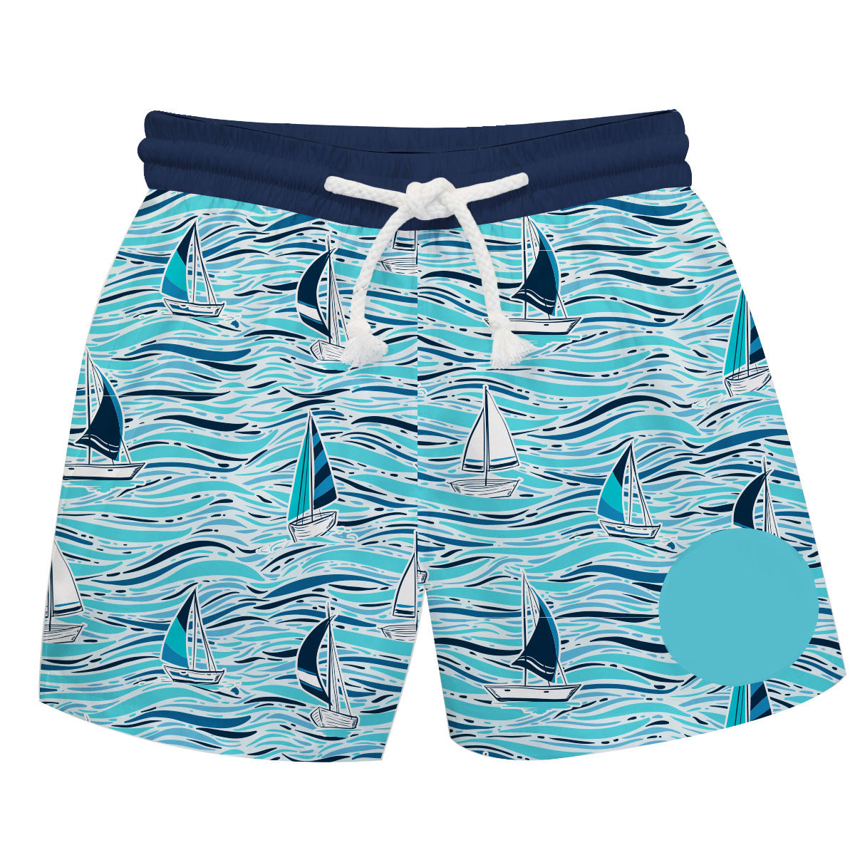 Boats Personalized Monogram Aqua and Navy Swimtrunk - Wimziy&Co.