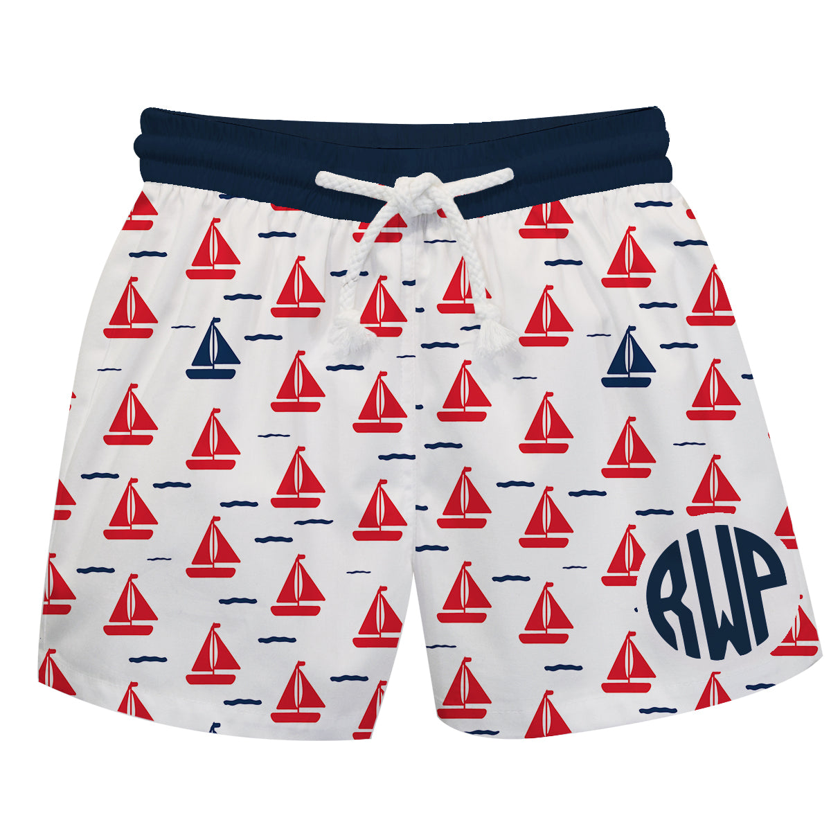 Boats Print Monogram White Swimtrunk
