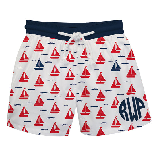 Boats Print Monogram White Swimtrunk