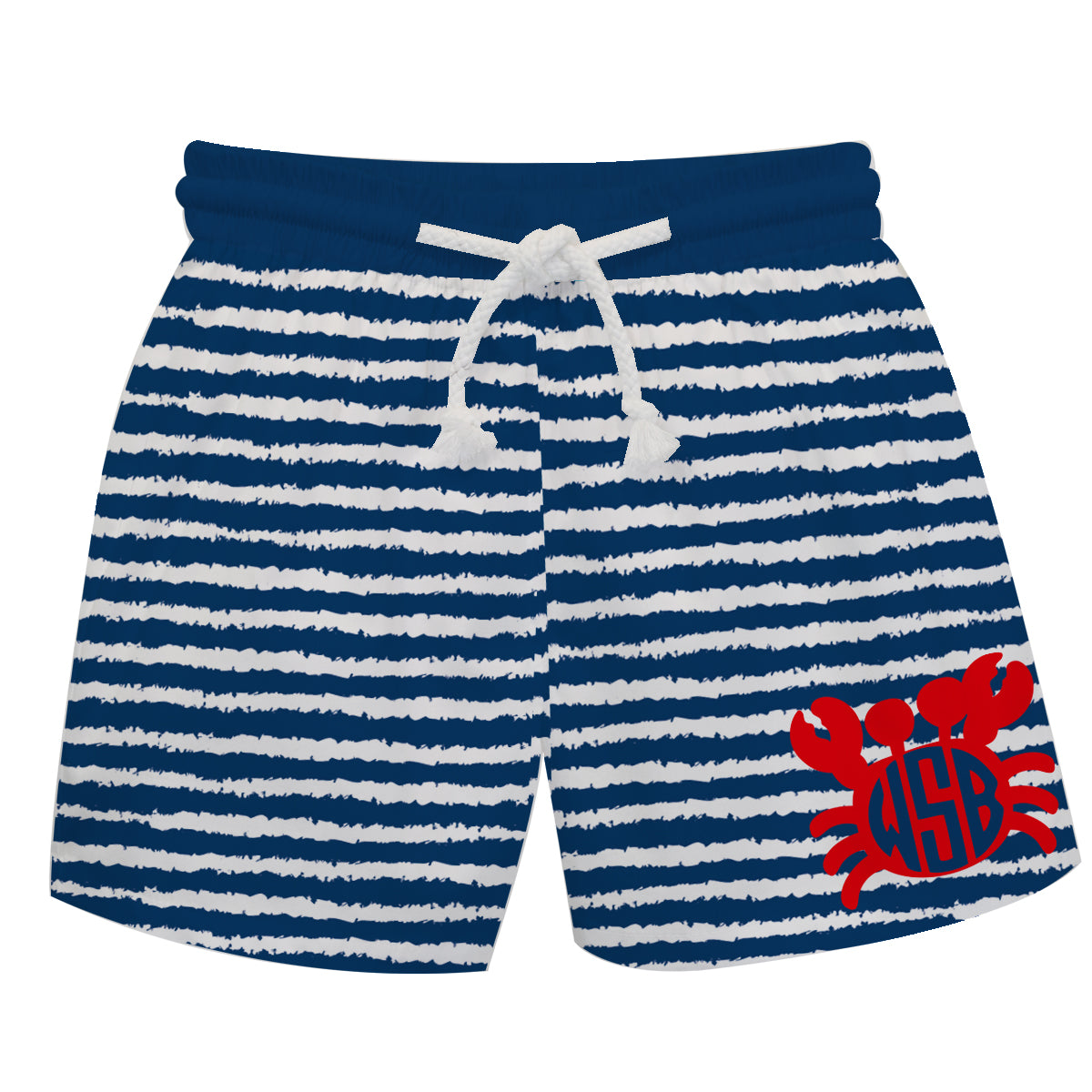 Crab Monogram Navy and White Stripes Swimtrunk - Wimziy&Co.