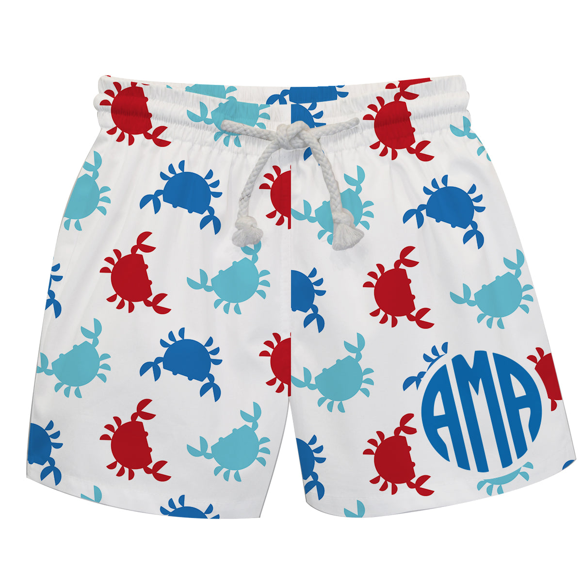 Crabs Print Personalized Monogram White Swimtrunk