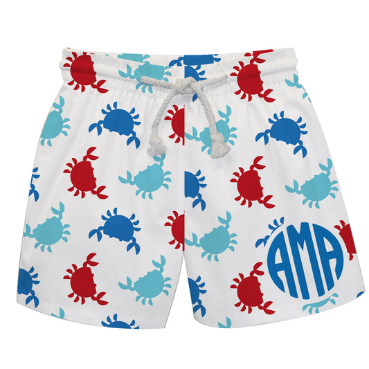 Crabs Print Personalized Monogram White Swimtrunk