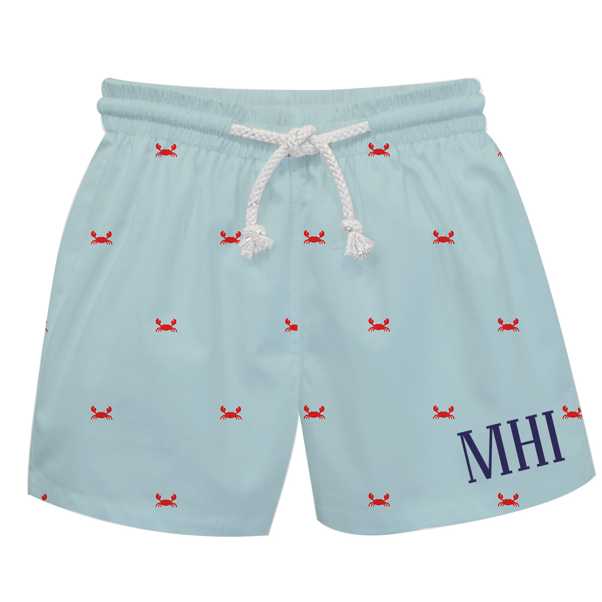 Crab Print Personalized Monogram Light Blue Swimtrunk